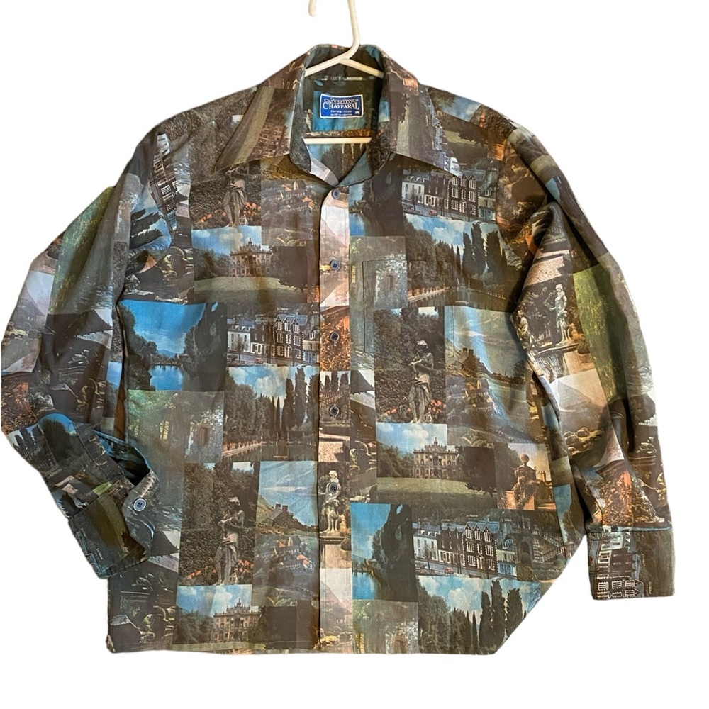 Vintage 70s Hippie Butterfly Collar Disco Shirt L